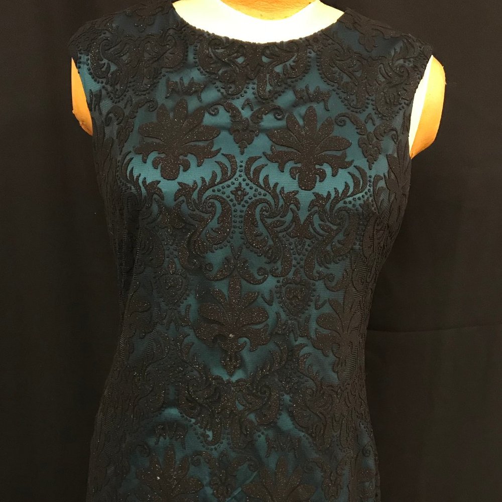 Vince Camuto Teal and Black Lace Sheath Dress